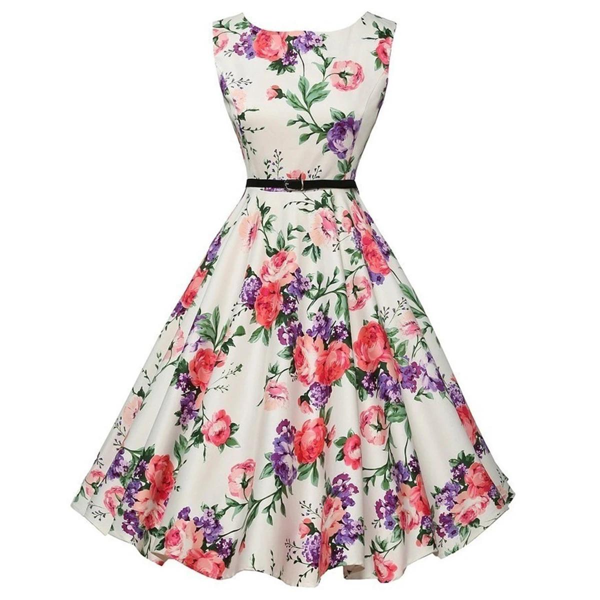 Robes d'été Robe vêtements Robe florale rétro Swing décontracté Vintage robes Rockabilly