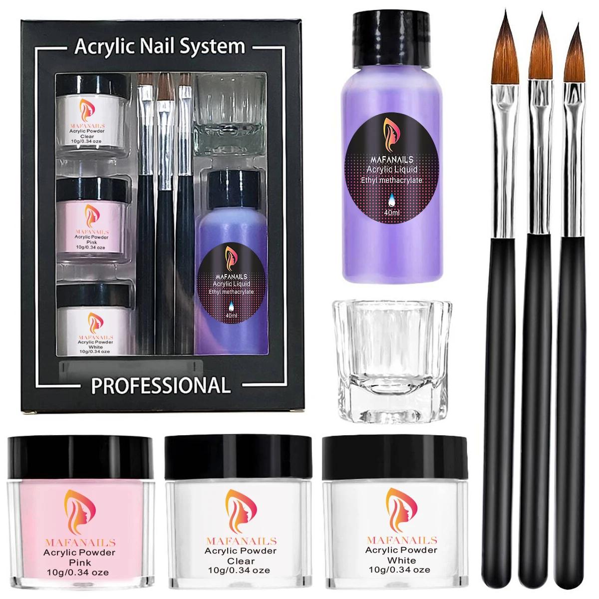 Ensemble de poudre acrylique cristal et monomère liquide, décoration pour manucure, paillettes pour