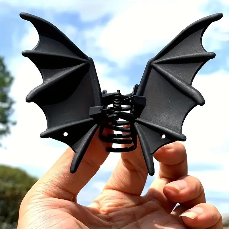 Pince à cheveux chauve-souris gothique Halloween noir mat gothique Style Punk imprimé Animal épingle