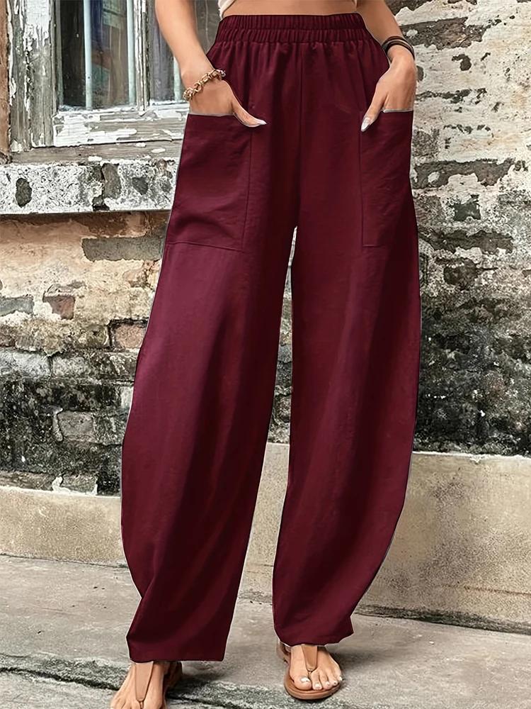 Pantalons Harem en Coton-Lin pour Femmes Grande Taille Pantalons Décontractés à Coupe Ample Rétro Ta