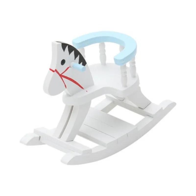 Enfants maison de poupée Accessoires maison de poupée Miniature blanc en bois cheval à bascule chais