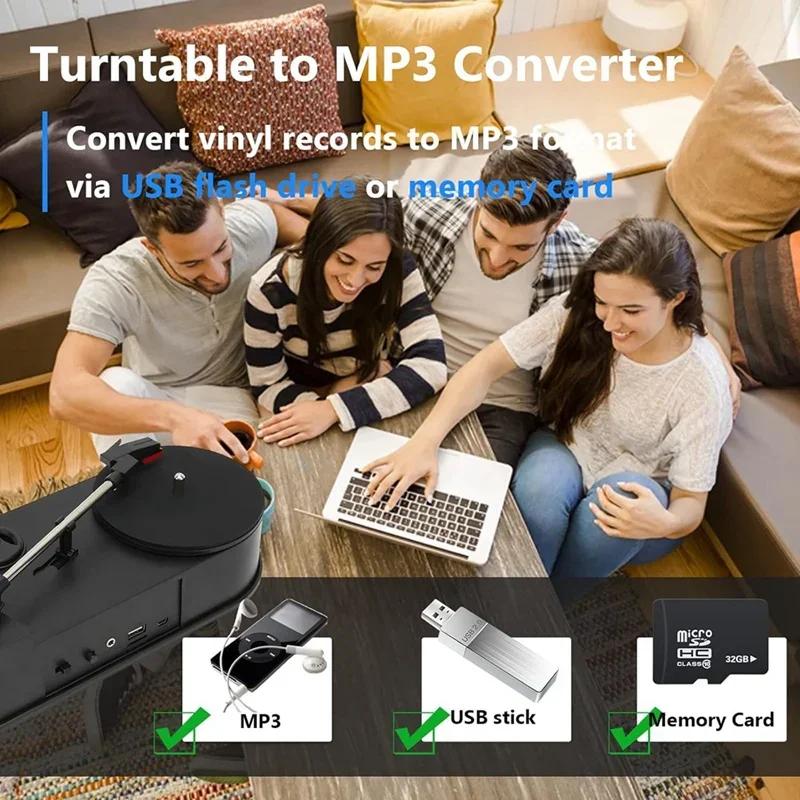 Phonographe Portable 33/45 tr/min, lecteur de platine, convertisseur pour enregistrements de musique