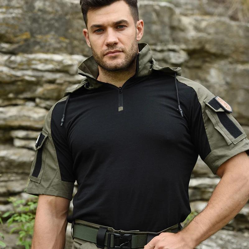 Chemise homme T-shirt tactique Safari chemises de Combat à capuche hommes vêtements chasse vêtements