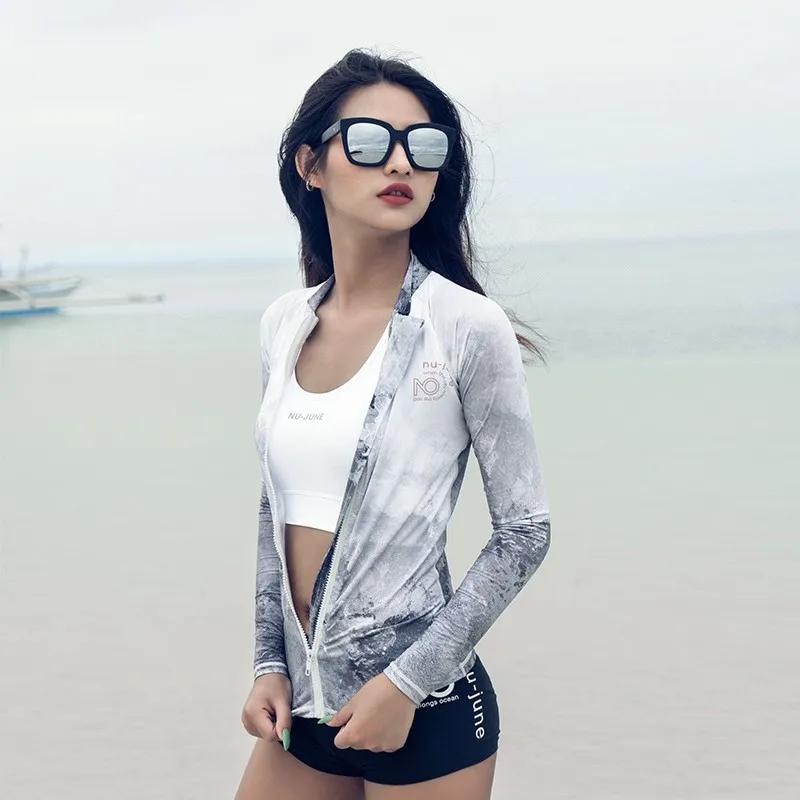 Maillot de bain fendu manches longues couple surf plongée apnée séchage rapide protection UV