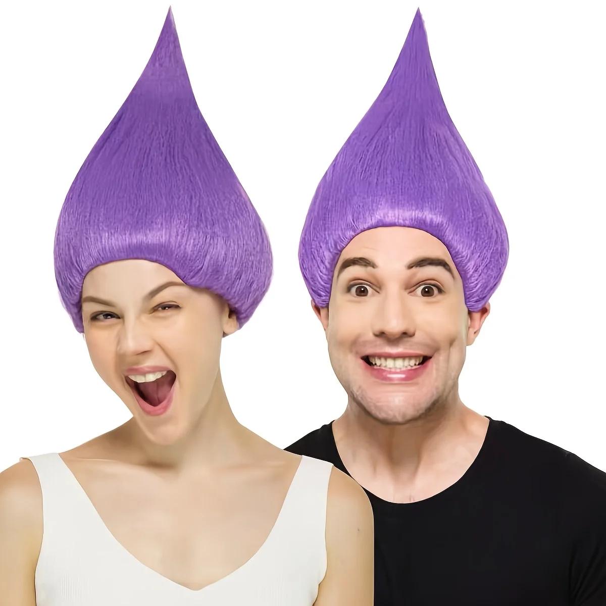 Perruque synthétique violette anti-déformation et pointue | Perruque de divertissement drôle drôle