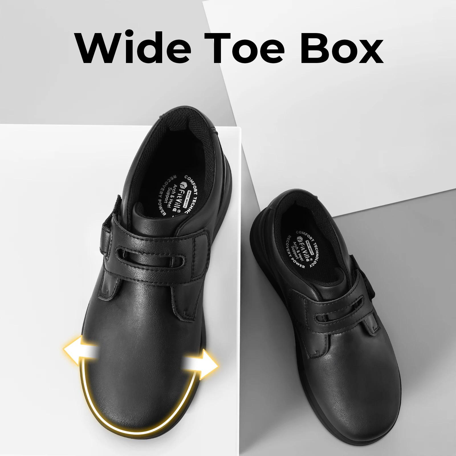 FitVille chaussures en cuir pour femmes chaussures pour diabétiques Extra larges chaussures de march