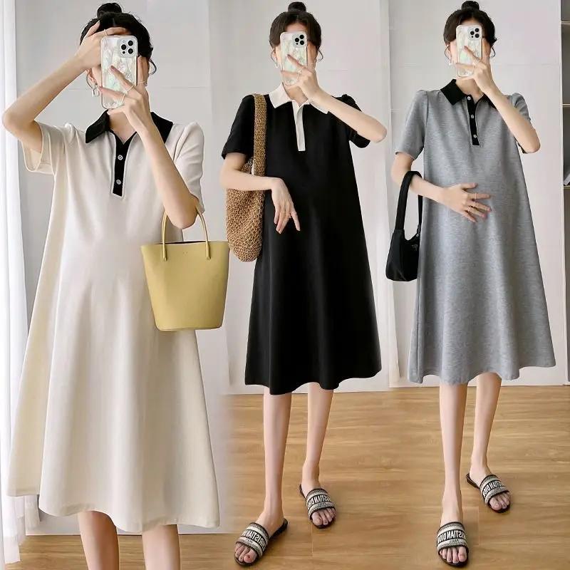 Robe de maternité été à manches courtes robe Polo revers maternité été à manches courtes robes de ma