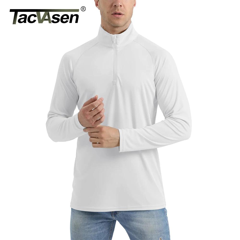 TACVASEN UPF 50 + T-shirts hommes 1/4 fermeture éclair Protection UV à manches longues T-shirts pêch