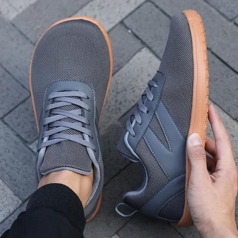 Chaussures pieds nus pour hommes avec semelle ample, bout large, chaussures de sport de marche, mode