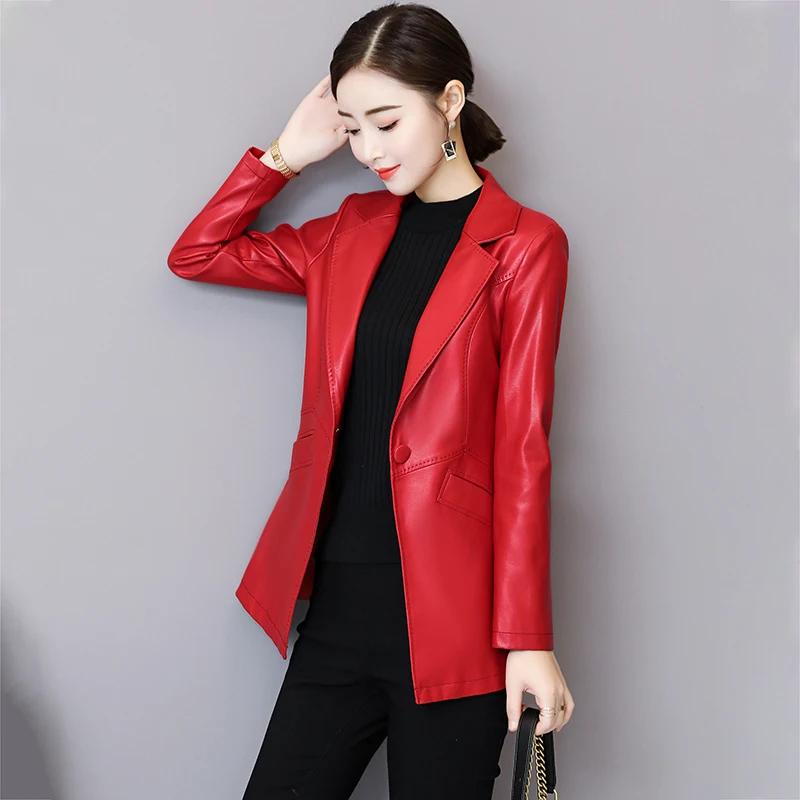 Nouveau Femmes Veste en cuir Automne Hiver Mode Classique Bouton unique Slim Blazer en cuir de mouto