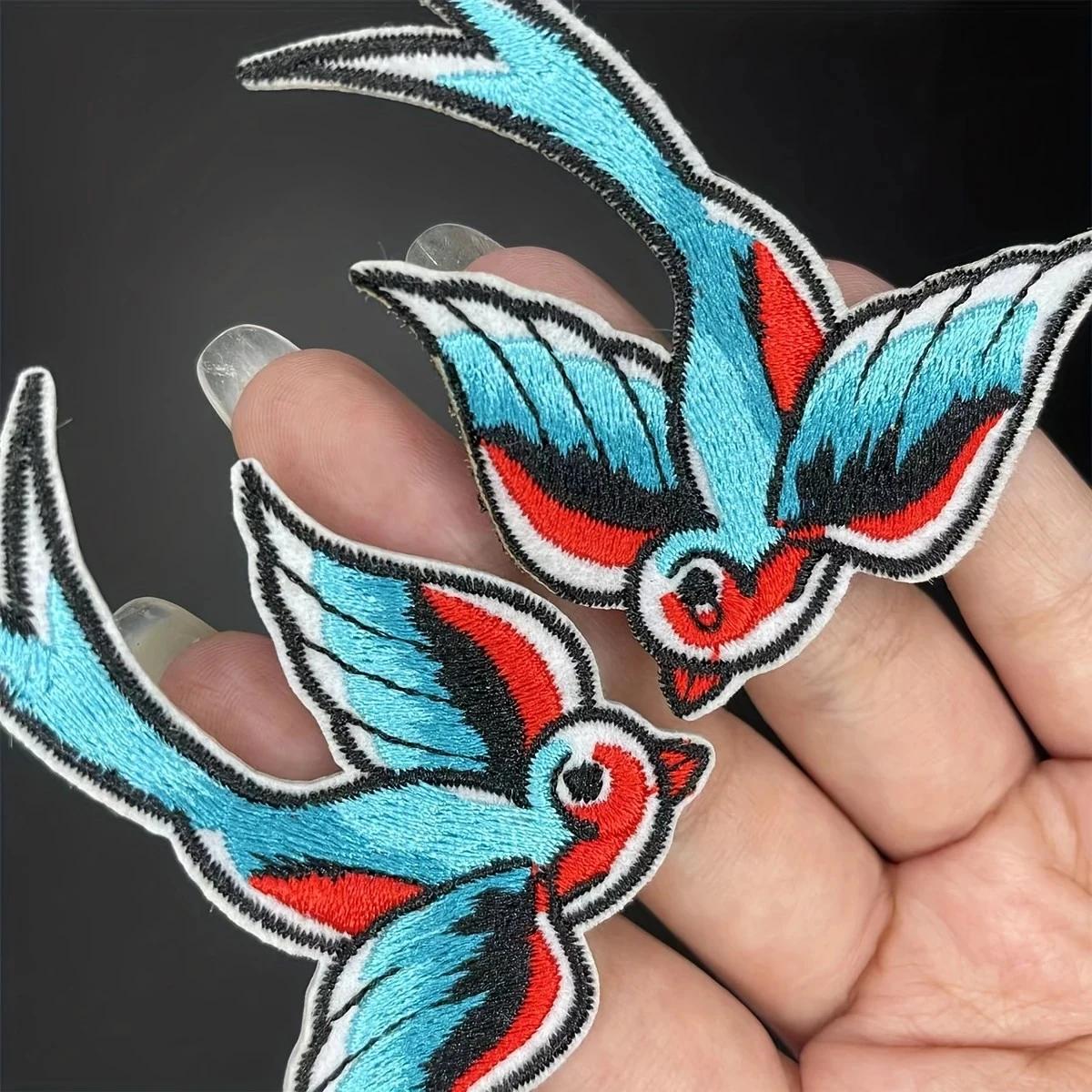 Phenix Birds – paire de patchs à repasser brodés bleu rose or