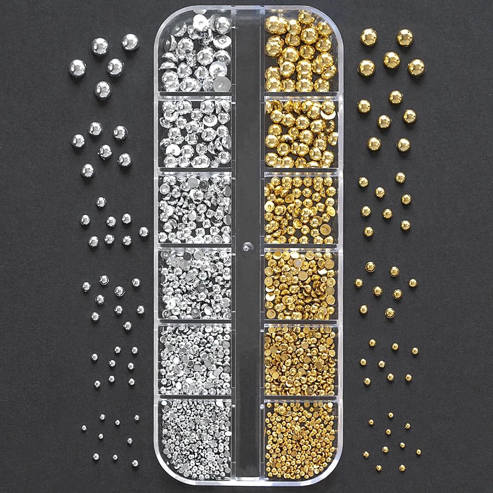 12 grilles de perles de Caviar 3D pour ongles, breloques en métal or argent, bijoux, boules en acier