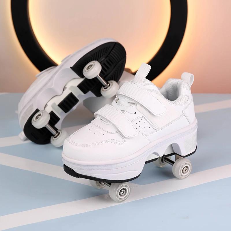 Chaussures à roulettes pour enfants, baskets à roulettes avec patins à 4 roues, chaussures de déform