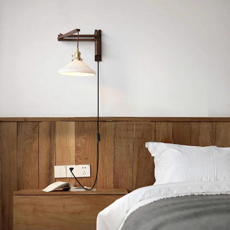 Applique murale pliante rétro couleur noyer, étude japonaise, salon, chambre à coucher, lampe de che