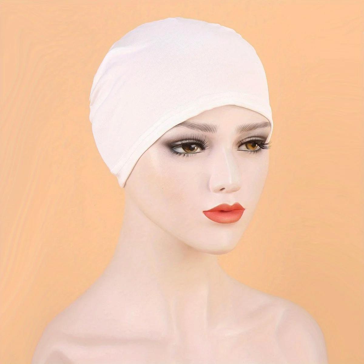 1pc couleur unie Simple Turban casquette élastique casquette intérieure bandeau décontracté Bonnet s