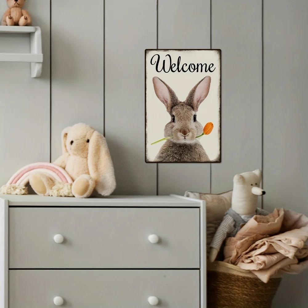 Putuo Decor-Panneau de bienvenue en métal, décor d'art mural lapin vintage, maison, jardin, ferme, 7