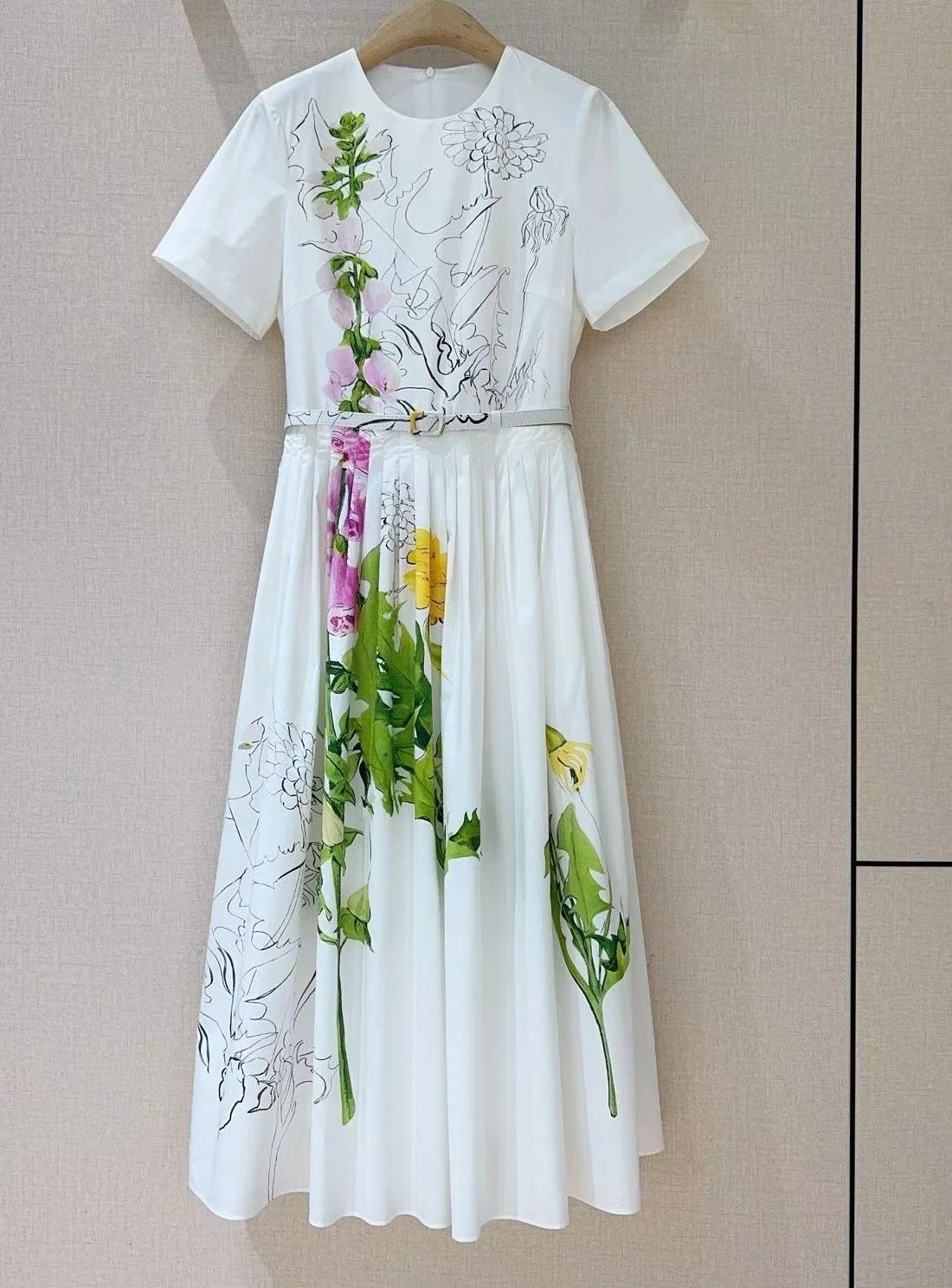 Top qualité nouveau 2026 printemps été robe femmes feuilles vertes imprimé fleuri poche Patchwork ma