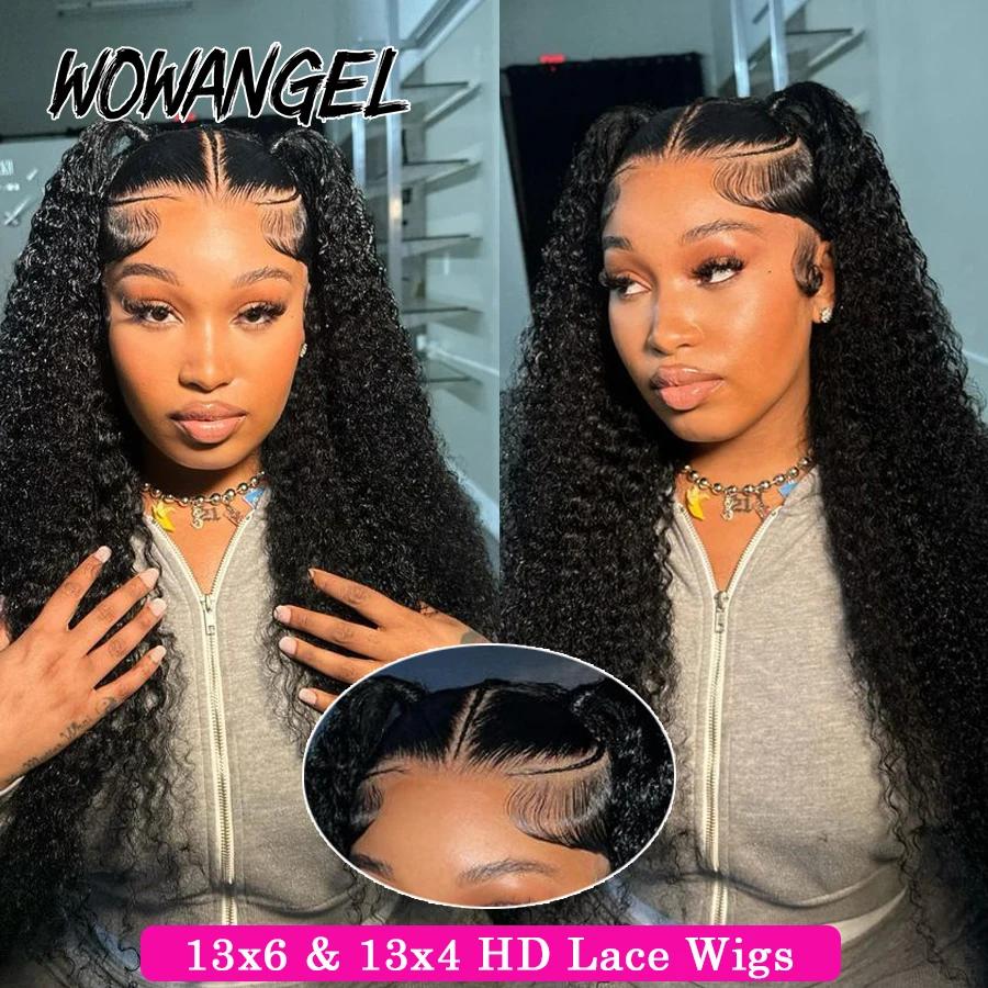 Wow Angel-Perruque de cheveux humains bouclés pré-épilés pour femme, vague d'eau, perruques frontale