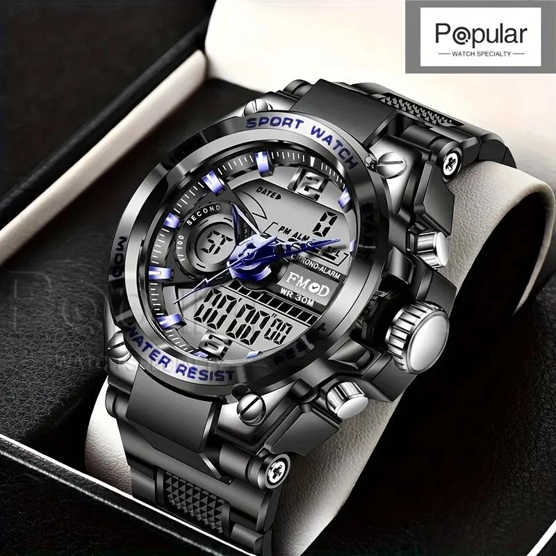 Montre-bracelet militaire numérique en acier pour hommes, horloge à Quartz LED, montre de Sport, gra