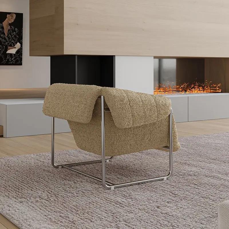 Canapé simple de luxe nordique, chaise de salon en cachemire et acier inoxydable, meubles de maison,