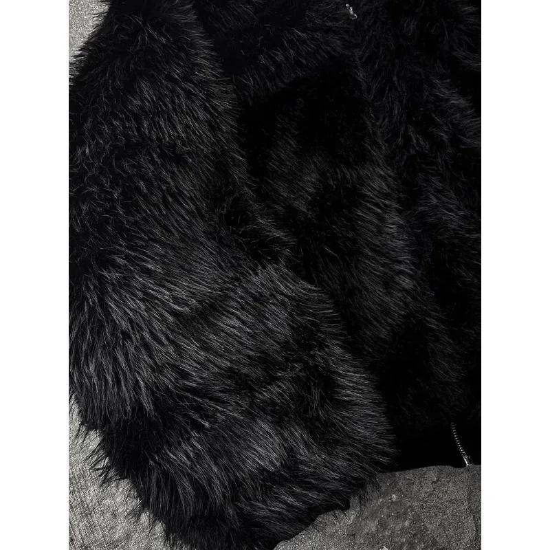 Manteau Parka surdimensionné en fausse fourrure pour homme, épais et chaud, noir, réversible, avec c