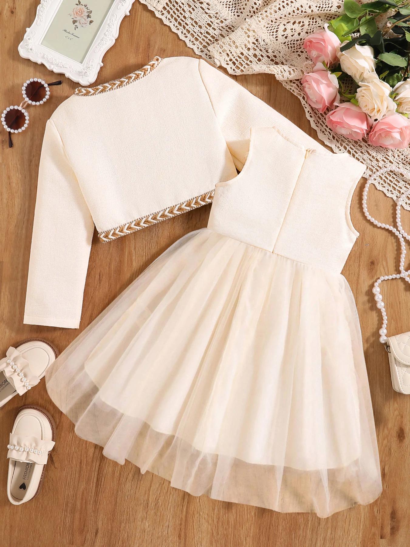 Nouvelle robe mignonne à la mode d'automne pour filles, robe de princesse moelleuse - blanche