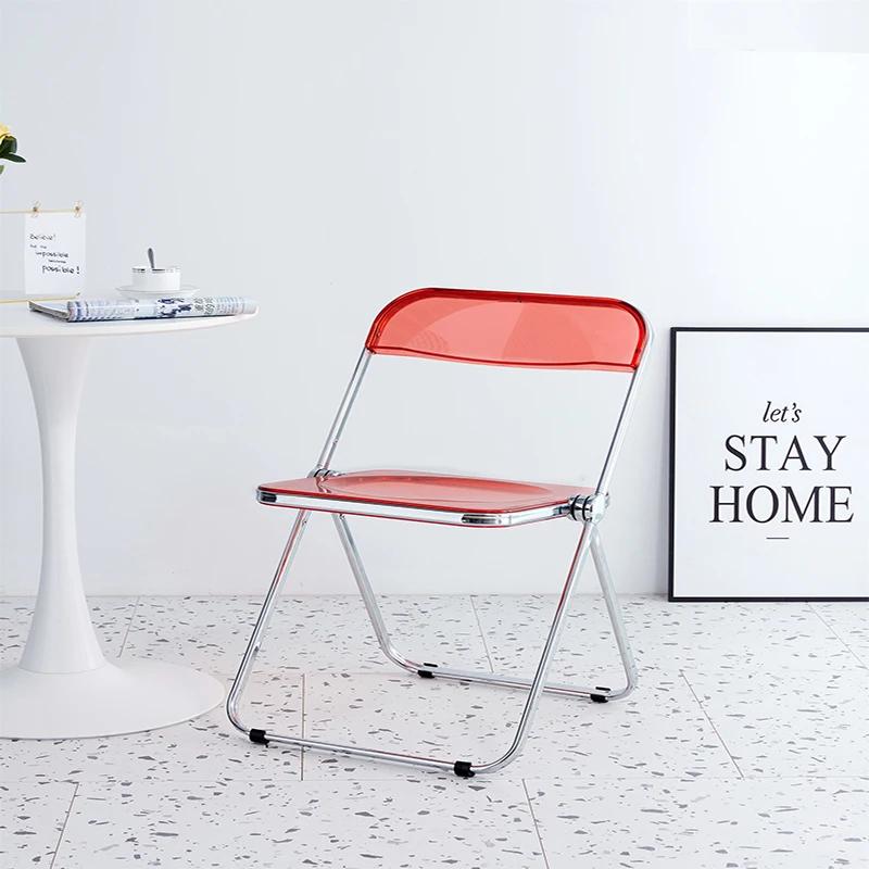 Chaise pliante transparente rouge, siège de salon en plastique PC