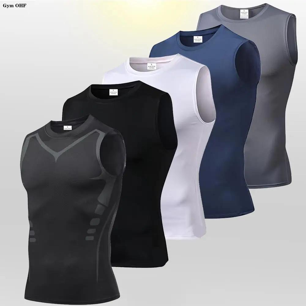 Hommes séchage rapide course T-Shirts Compression gilet sans manches séchage rapide Jersey chemise d