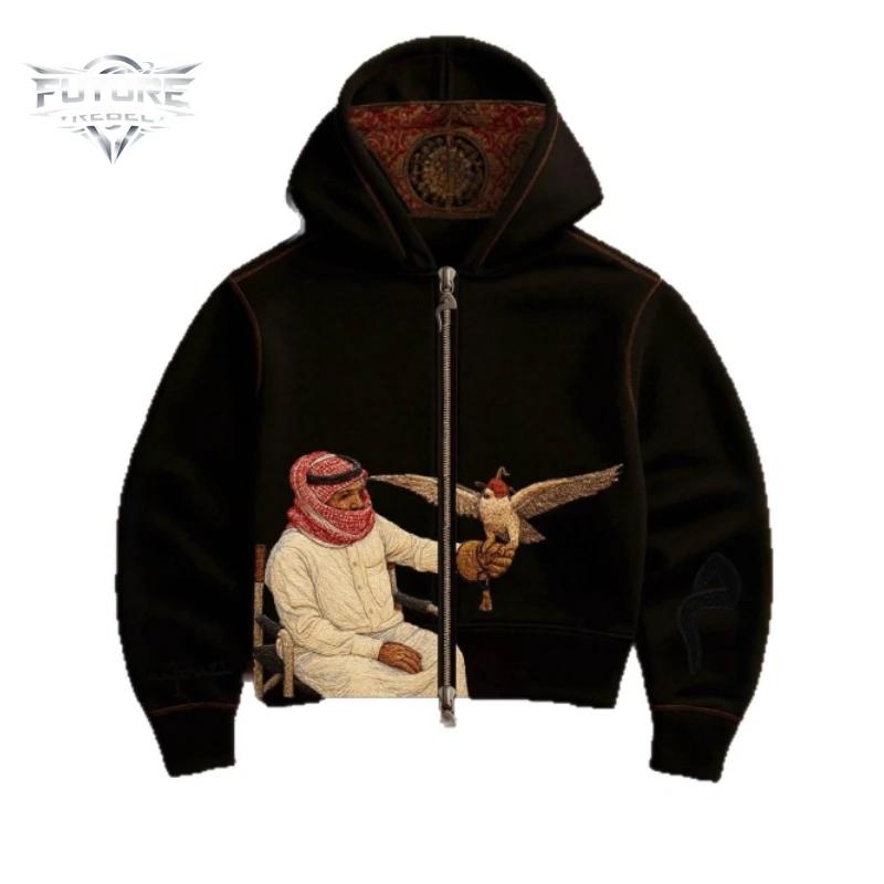 Sweat-shirt à capuche unisexe avec imprimé Desert Eagle Y2K, streetwear, motif brodé, culture Haraju