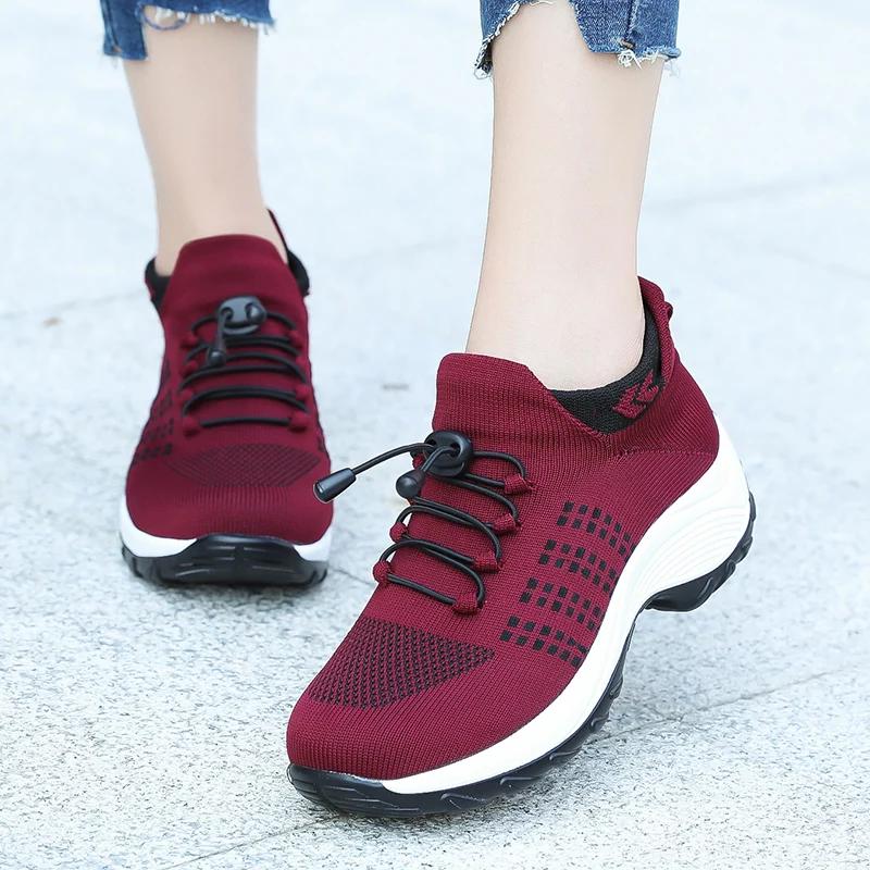 Femmes marche formateurs mode mouche tissage chaussette baskets respirer confort chaussures d'allait