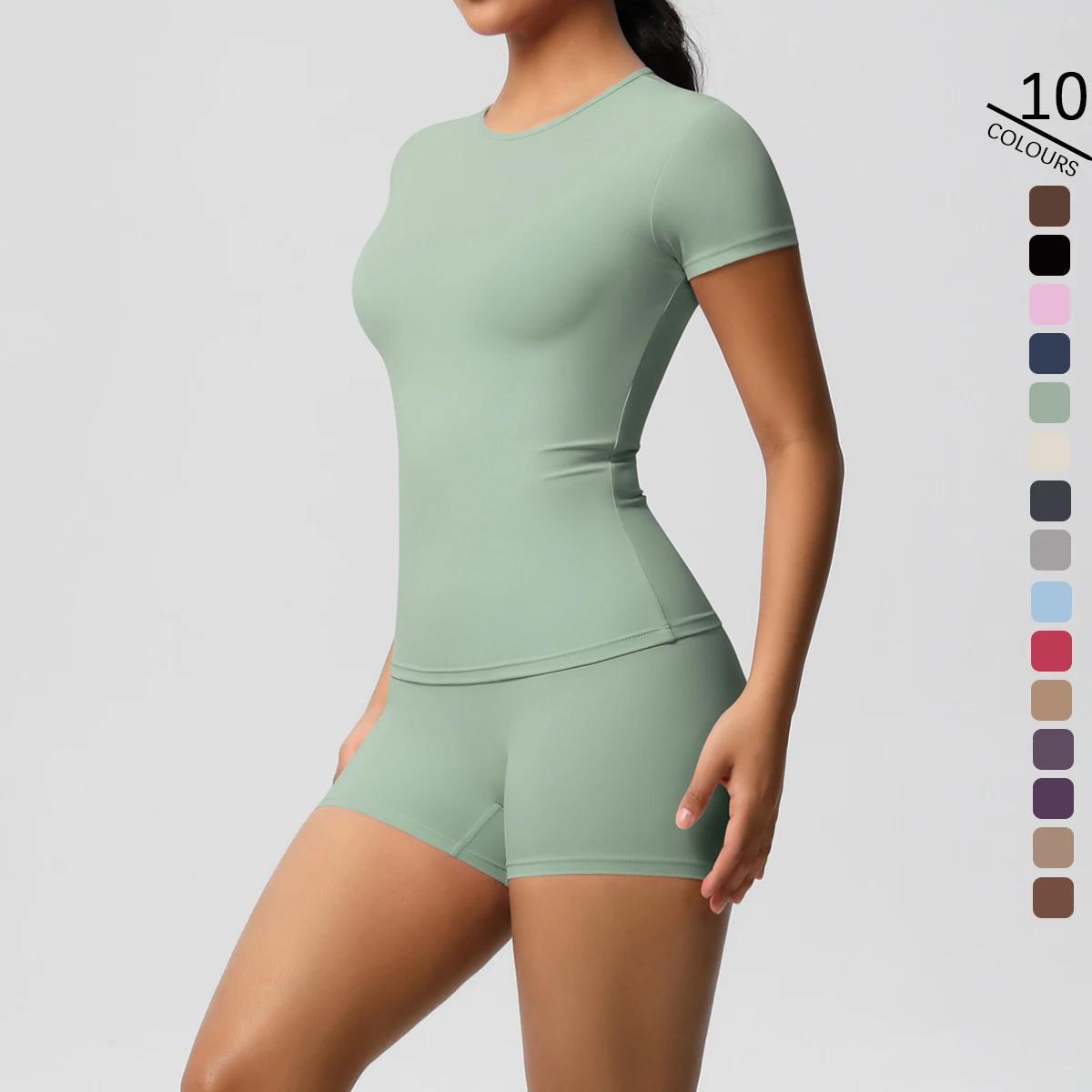 Ensemble de Leggings de gymnastique à séchage rapide, 2 pièces, manches courtes, respirant, extensib