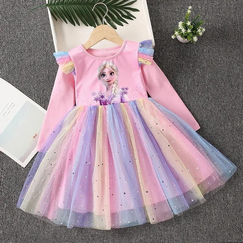 Robe de princesse à manches longues pour filles, vêtements de fête pour enfants, Elsa, la reine des