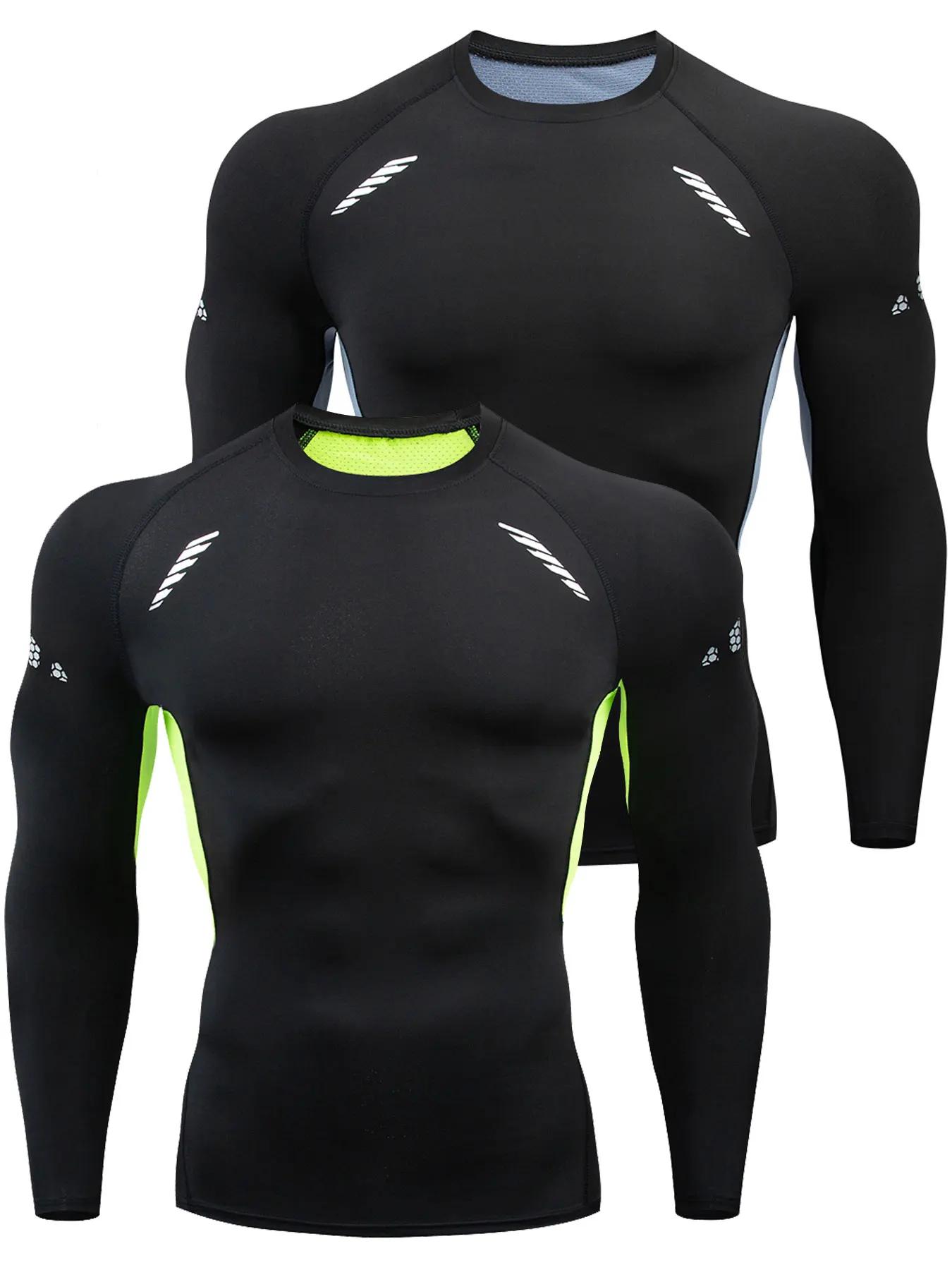 Chemises de Compression solides pour hommes, manches longues, athlétique, évacuant l'humidité, couch