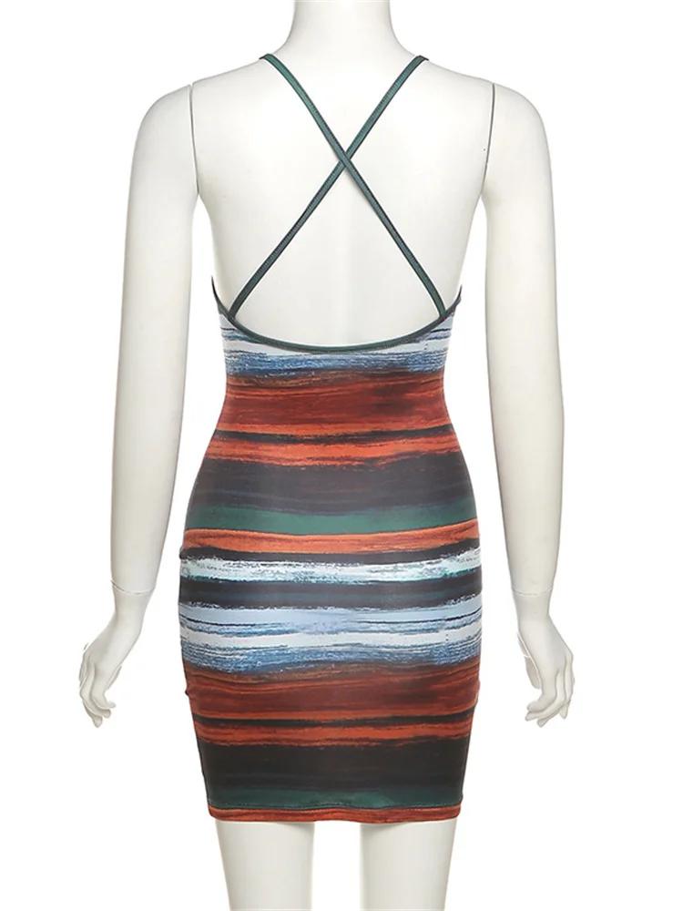Kliou – Mini robe rayée à panneaux pour femmes, esthétique, Sexy, slim, col Slash, dos nu, Vintage,