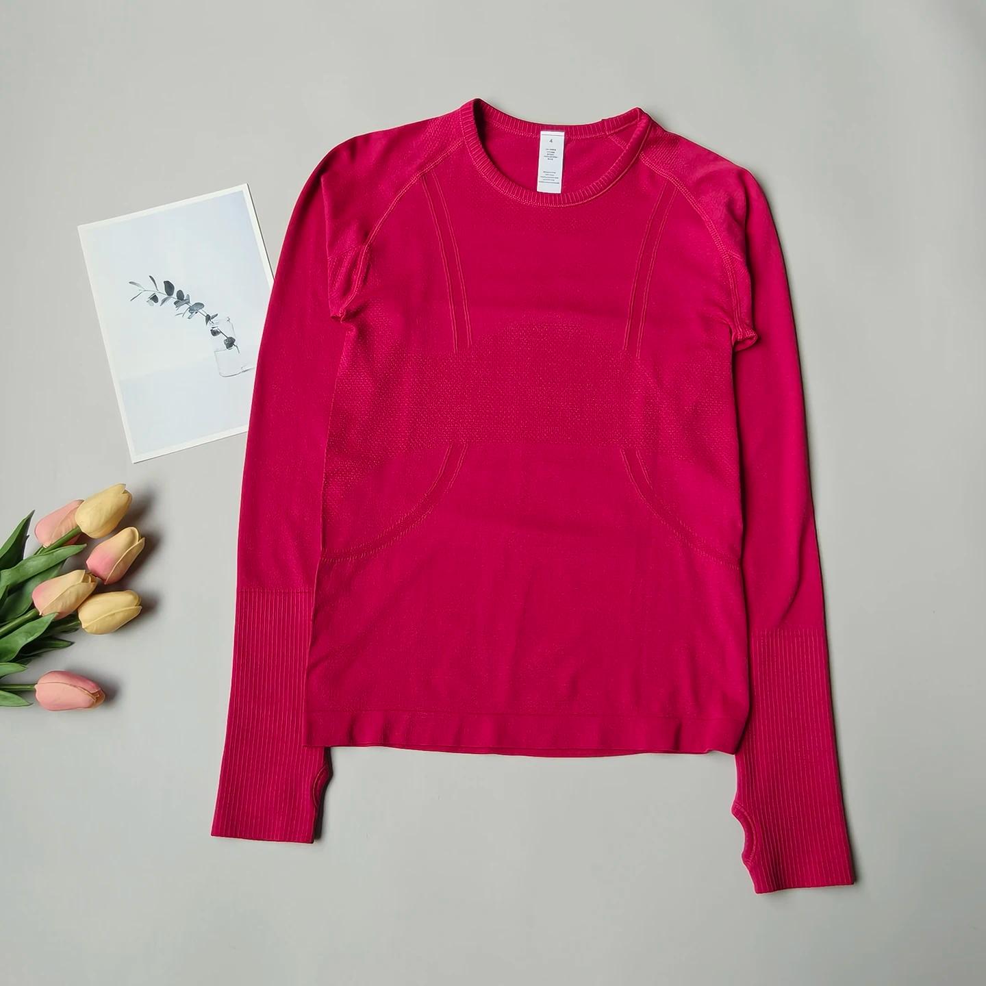 Chemise de Yoga sans couture pour femmes, hauts de sport, col rond, coupe cintrée, manches longues,