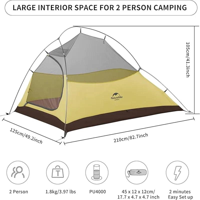 Tente ultralégère Naturehike Cloud Up 2 Pro pour 2 personnes, imperméable, pour randonnée, plage, ca