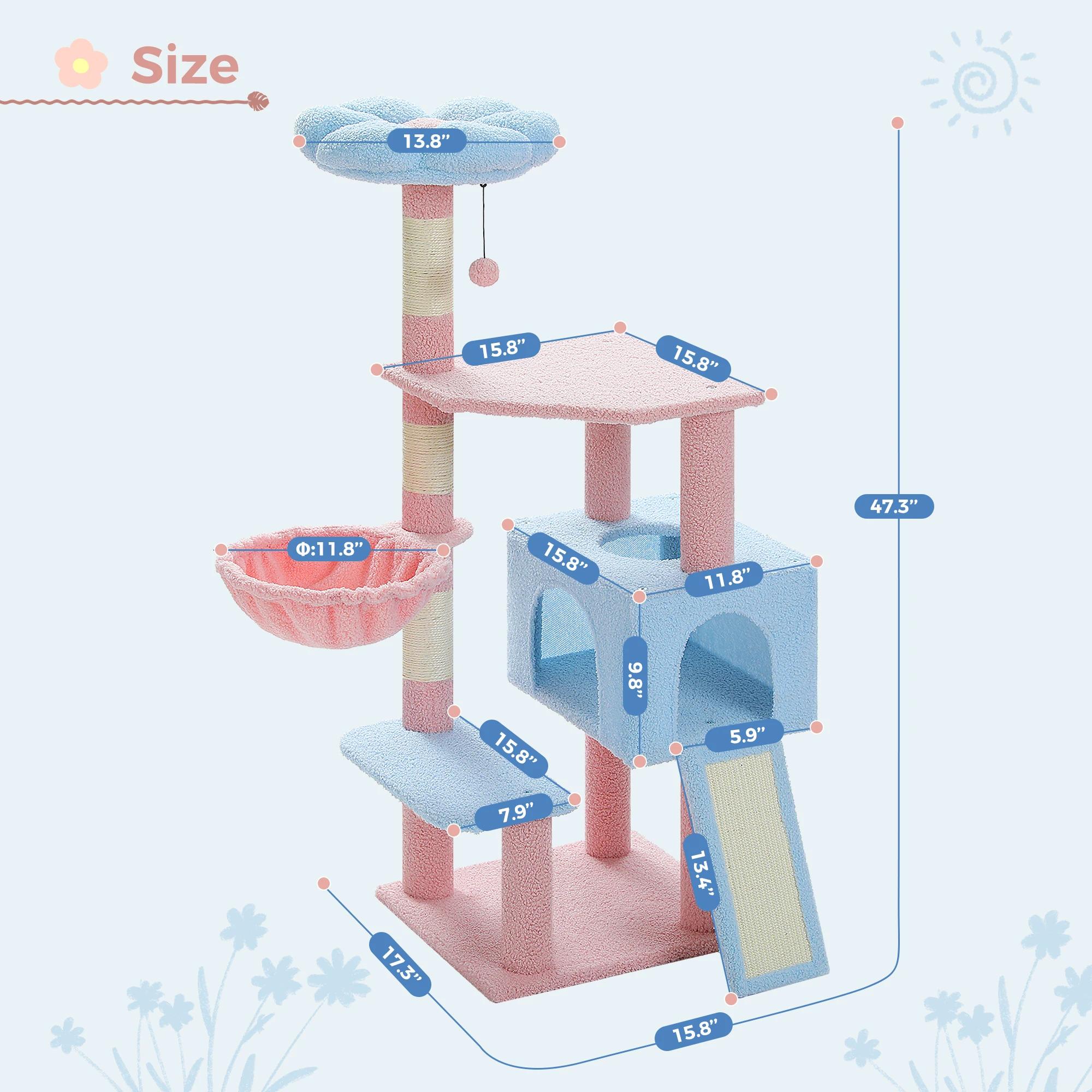 Tour d'arbre à chat à plusieurs niveaux avec poteaux à gratter recouverts de sisal, condo mignon pou