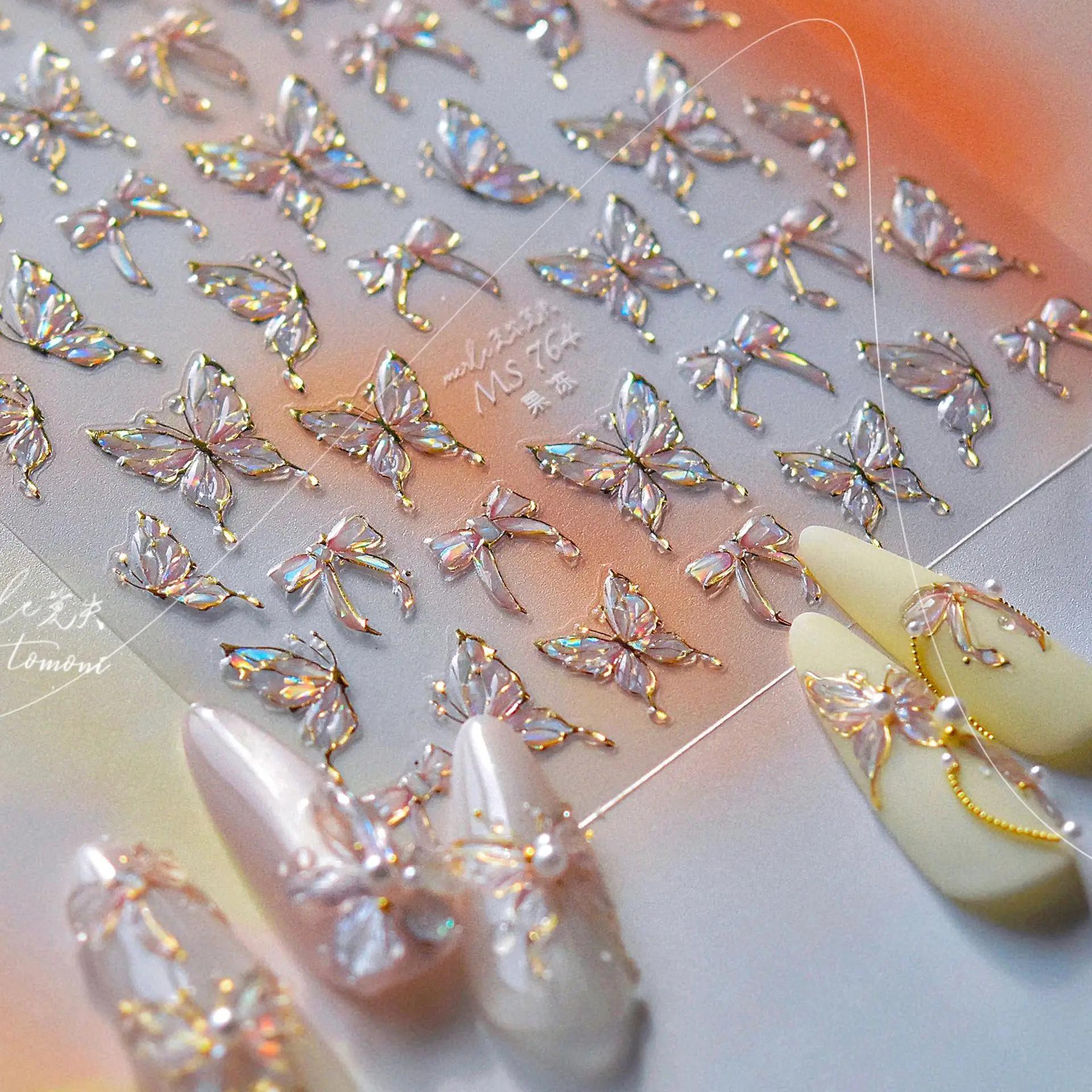 Gelée papillon 5D Nail Art autocollant strass cristal charmant brillant insectes animaux bricolage a