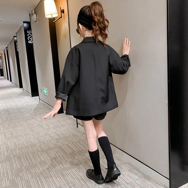 Blazer élégant pour enfants, couleur noire, veste de mariage pour filles, style anglais, vêtements f