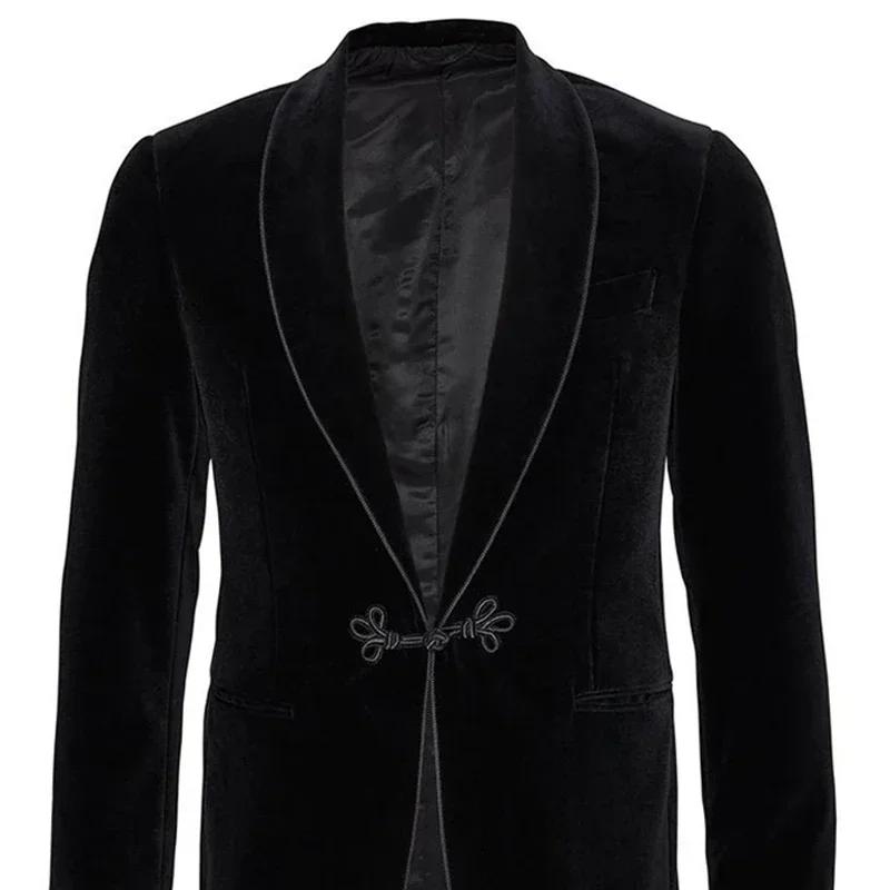 Veste de smoking en velours avec châle grenouille, ample, Vintage, Blazer de marié de mariage pour d