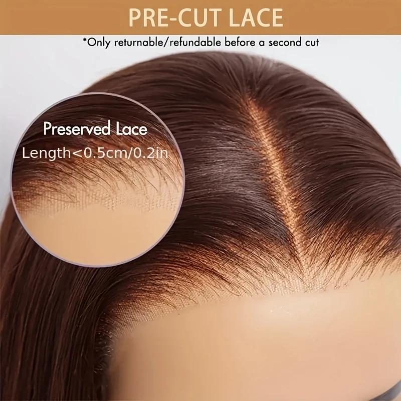 Perruque en cheveux humains brun chocolat, lisse, avec dentelle frontale 13x4 HD, sans colle, pour f