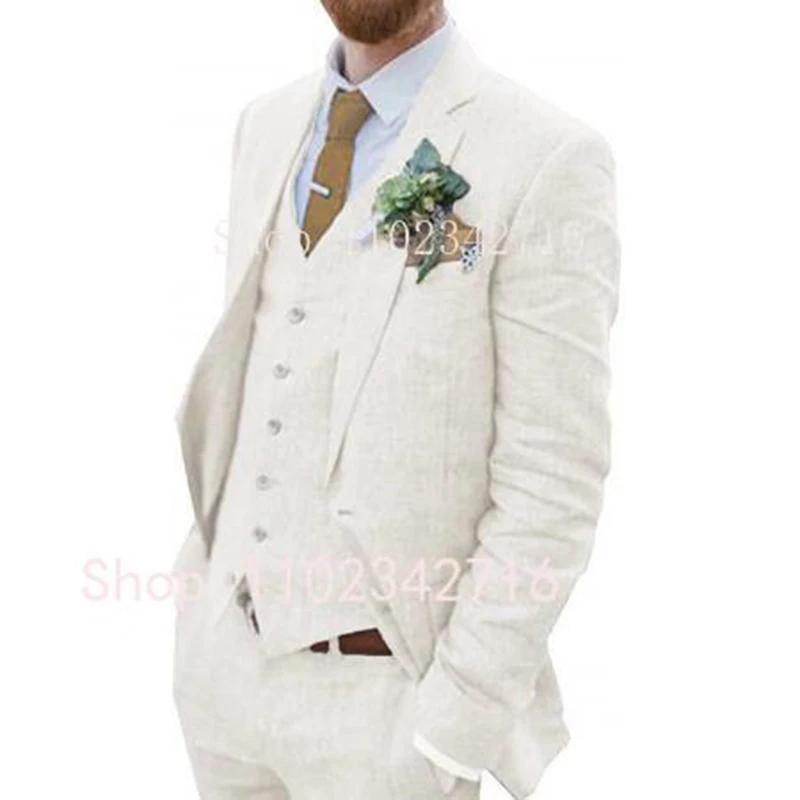Costume zones me 3 pièces en lin pour hommes, smoking de marié pour mariage, été plage, homme trempé
