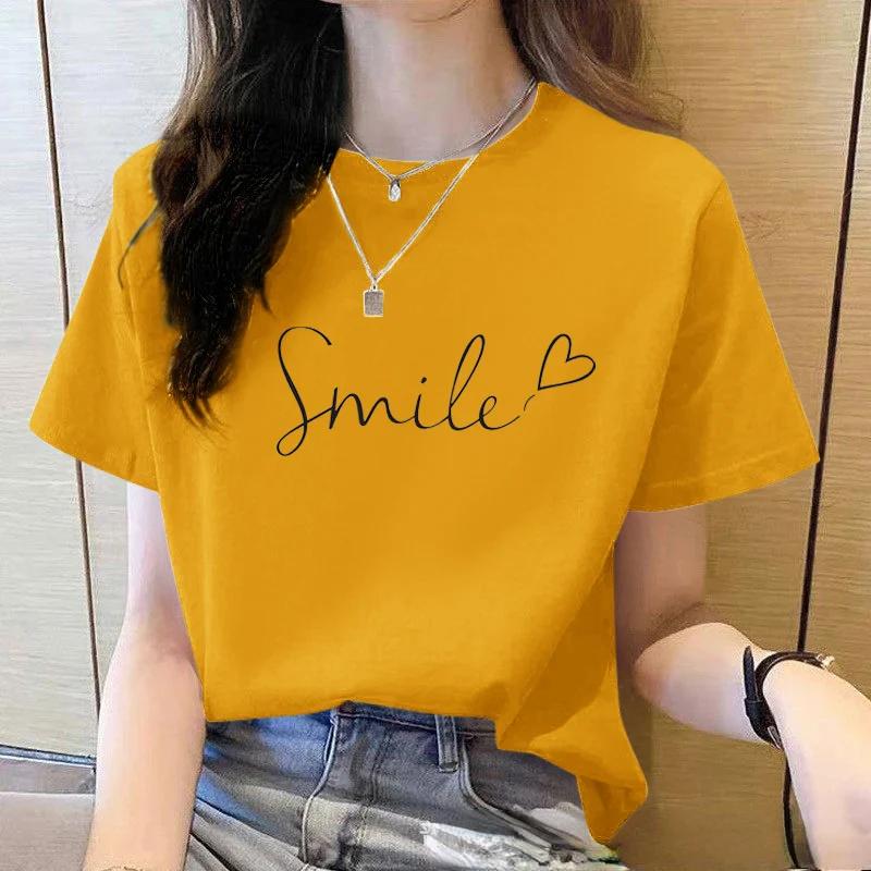 2025 été ample femmes T-Shirt de haute qualité col rond couleur unie à manches courtes femmes vêteme