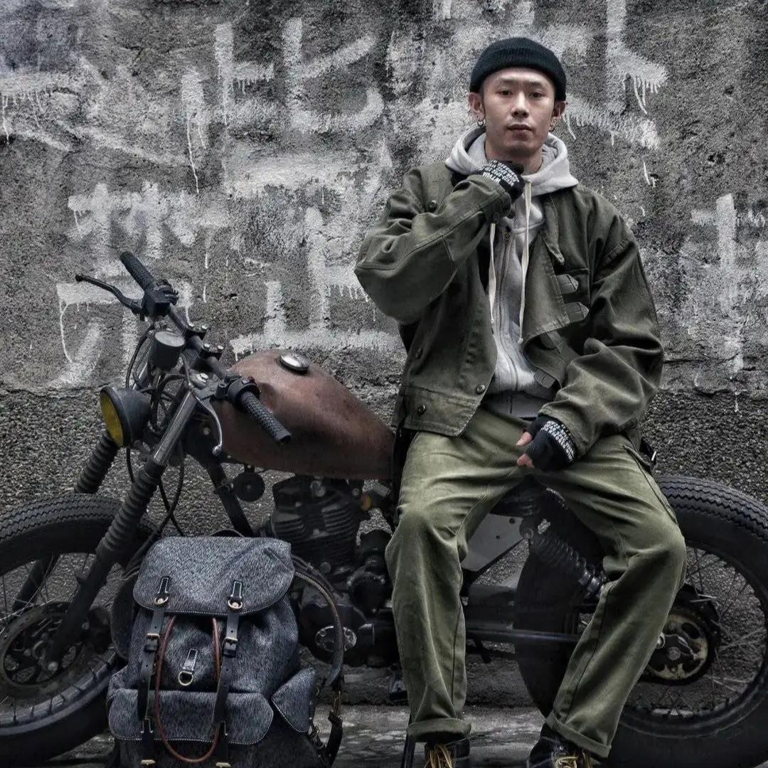 Maden rétro 16oz toile suédois moto vert veste poche Bomber veste décontracté chasse travail vêtemen