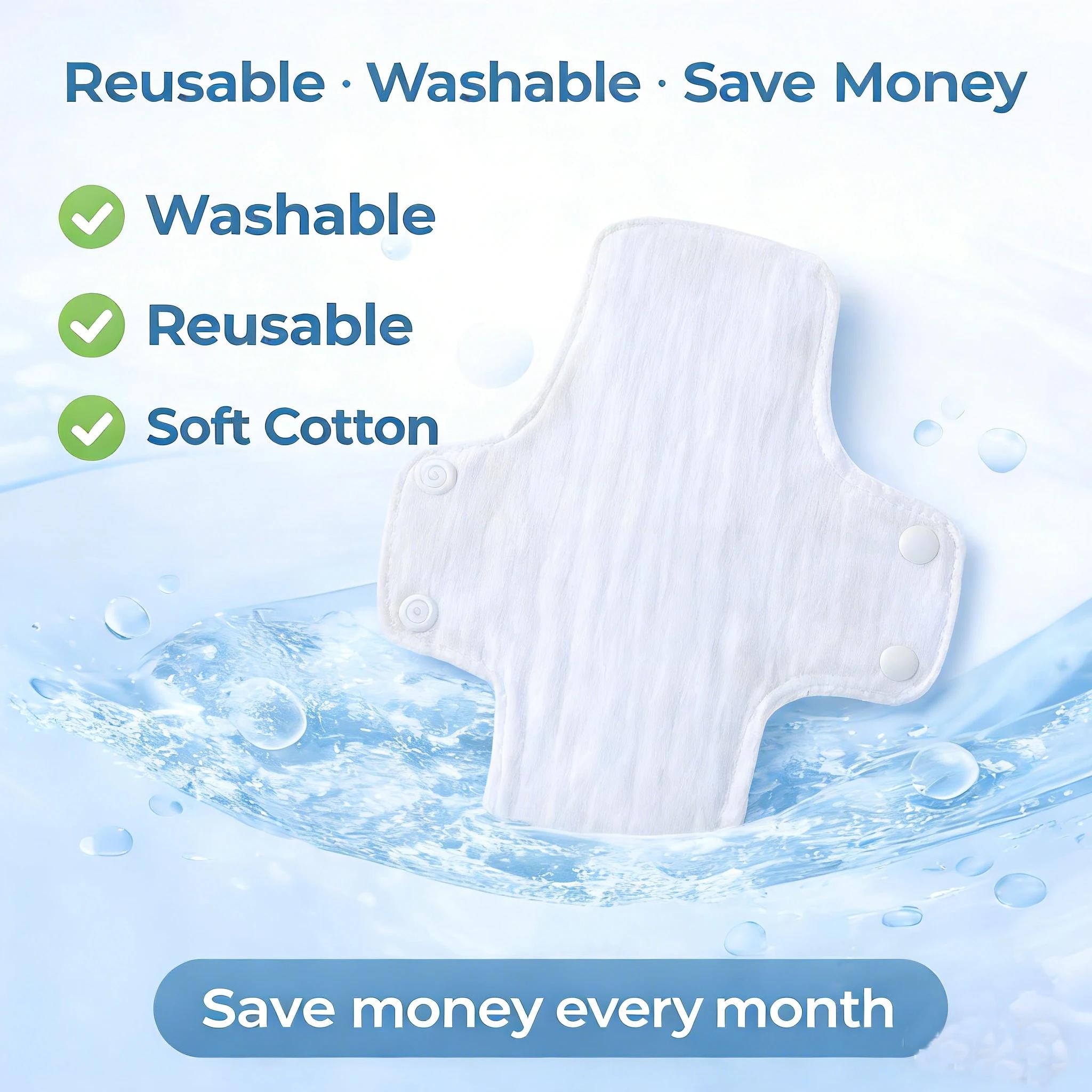 BIAI 5 pièces de coussinets en coton réutilisables lavables, doux pour la peau, coussinets en tissu