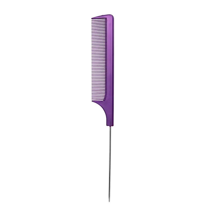 Peigne à queue pointue en acier de couleur unie, peigne de style résistant à la chaleur, antistatiqu