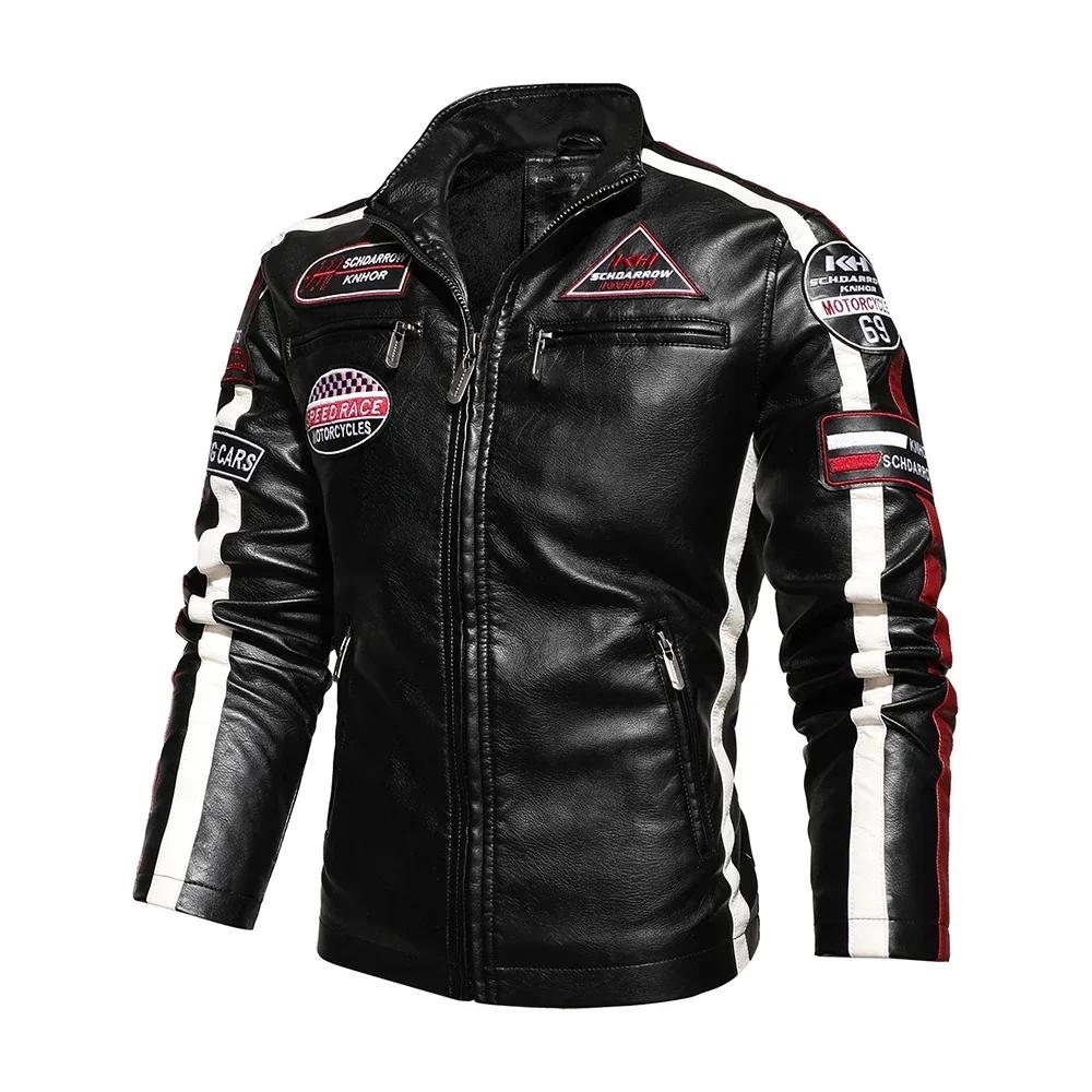 Veste de moto Vintage pour hommes, nouvelle veste de motard en cuir, manteau bombardier brodé, parde