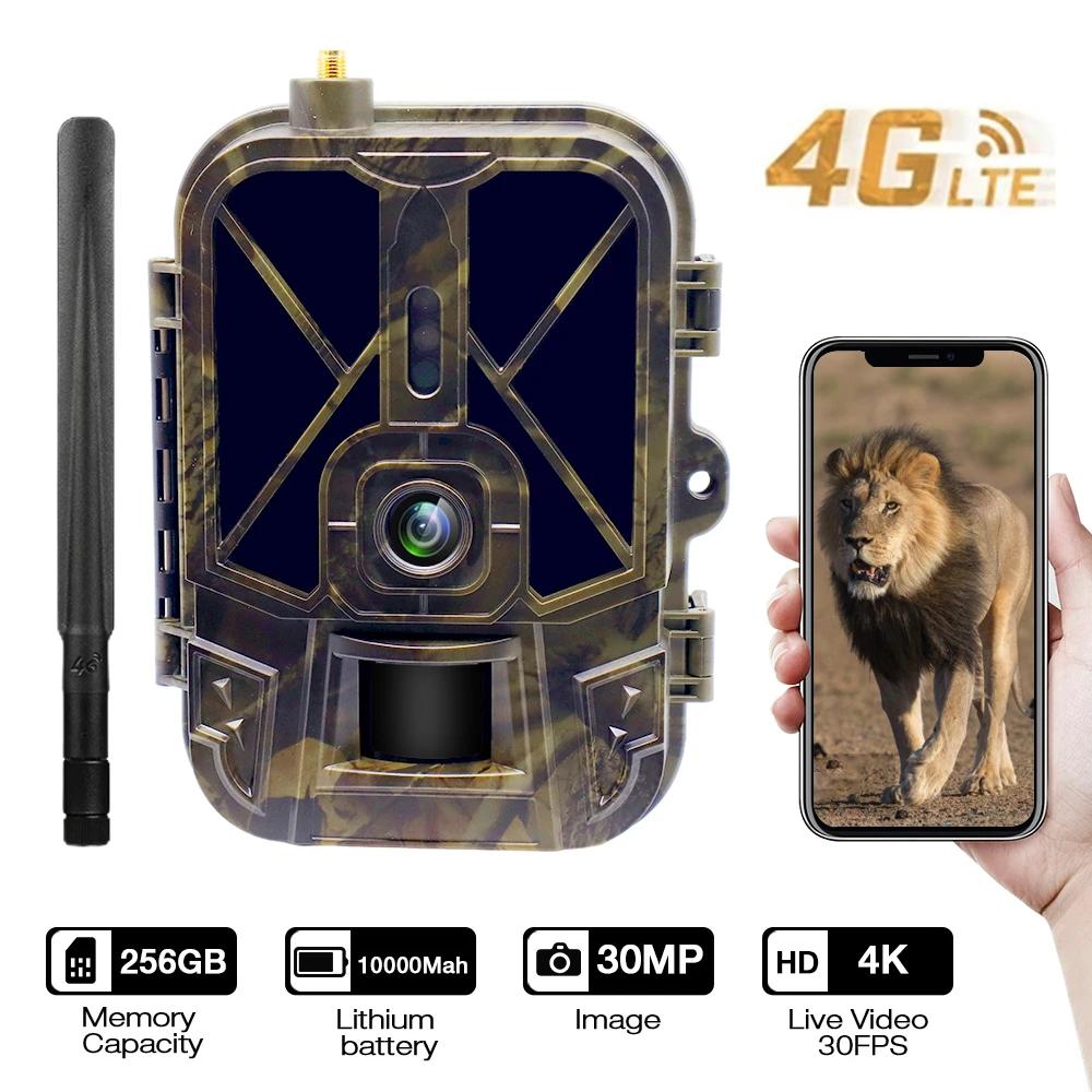 Caméra de surveillance 4K en direct 4G 30MP avec service cloud APP, caméras de chasse, batterie Li-i