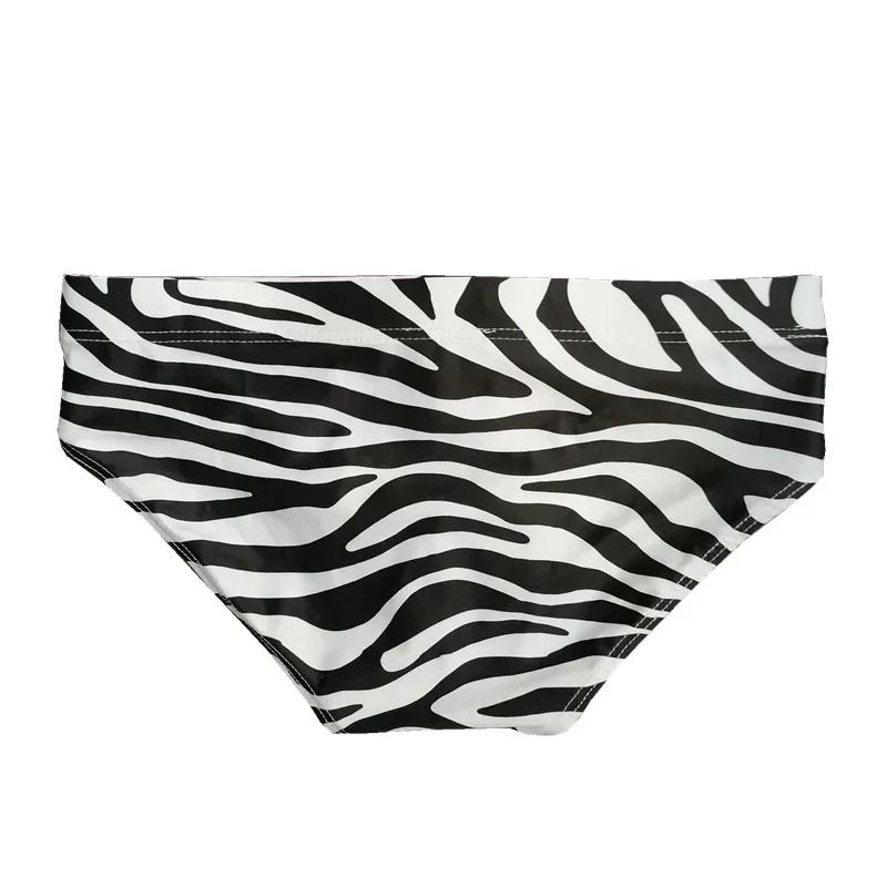 Maillot de bain homme taille basse sexy séchage rapide slip zèbre avec cordon serrage plage