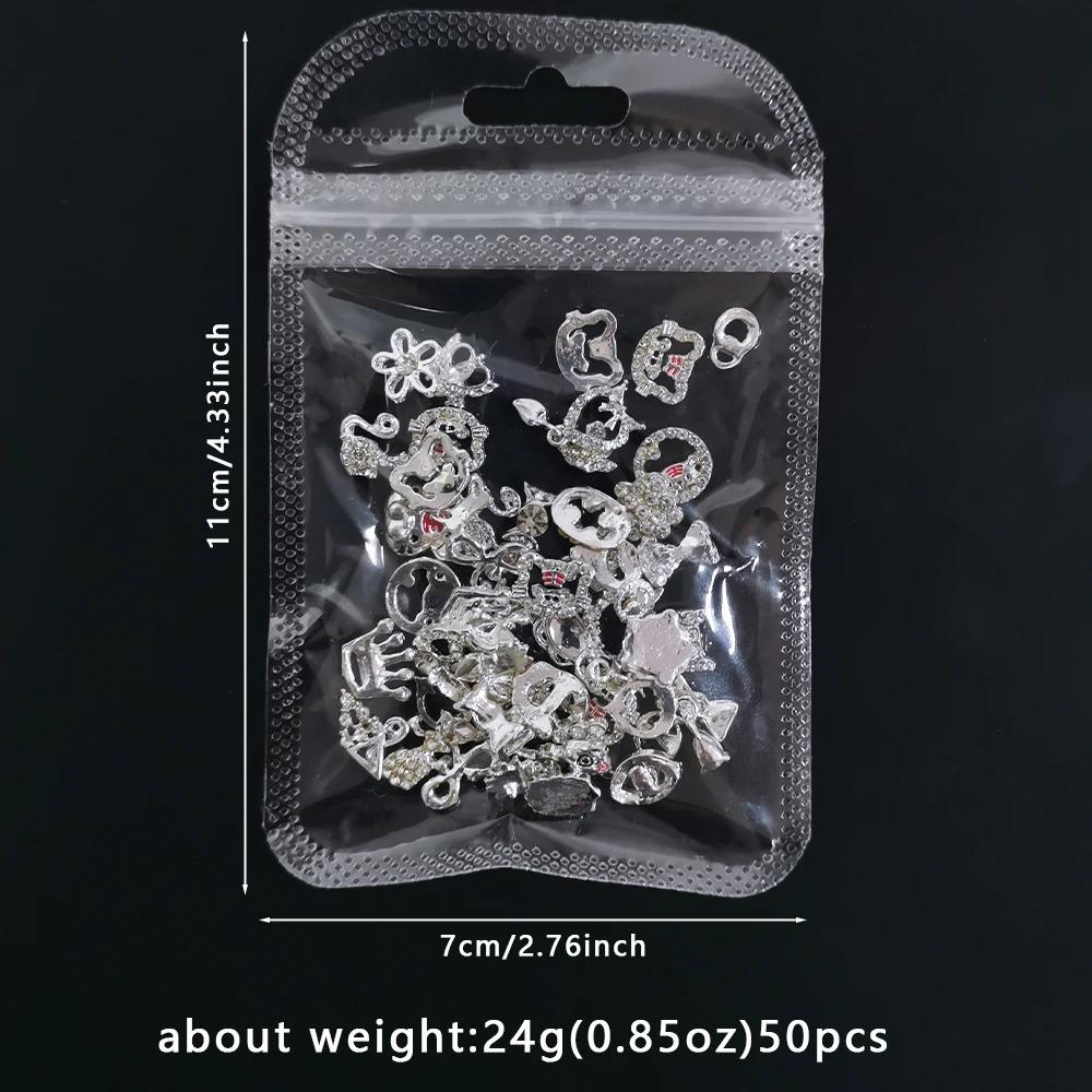 Breloques pour ongles en métal, nœud papillon/couronne en argent 3D, avec pendentif pompon, papillon